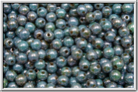 b�hm. Glasperle, rund, 3mm, white, op., blue/bown marbled, 50 Stk.