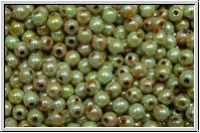 b�hm. Glasperle, rund, 3mm, white, op., green/brown, marbled, 50 Stk.