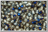 b�hm. Glasperle, rund, 3mm, crystal, trans., half azuro, 50 Stk.