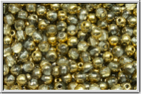 b�hm. Glasperle, rund, 3mm, crystal, trans., half brass, 50 Stk.