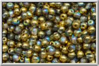 b�hm. Glasperle, rund, 3mm, crystal, trans., golden AB, 50 Stk.