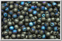 b�hm. Glasperle, rund, 3mm, crystal, trans., glittery graphite, matte, 50 Stk.
