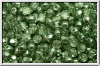 B�hm. Glasschliffperle, PRECIOSA, feuerpol., 3mm, crystal, trans., half labrador solgel green, 50 Stk.