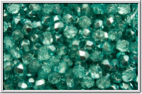 B�hm. Glasschliffperle, PRECIOSA, feuerpol., 3mm, crystal, trans., half labrador solgel turquoise, 50 Stk.