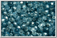 B�hm. Glasschliffperle, PRECIOSA, feuerpol., 3mm, crystal, trans., half labrador solgel blue, 50 Stk.