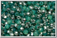 B�hm. Glasschliffperle, feuerpol., 3mm, turquoise, opal, half silver, 50 Stk.
