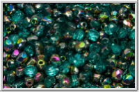 B�hm. Glasschliffperle, feuerpol., 3mm, turquoise, trans., half vitrail, 50 Stk.