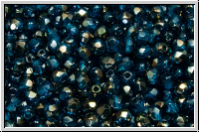 B�hm. Glasschliffperle, feuerpol., 3mm, capri blue, trans., half valentinite, 50 Stk.
