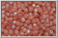 B�hm. Glasschliffperle, feuerpol., 3mm, rose, opal, matte, AB, 50 Stk.