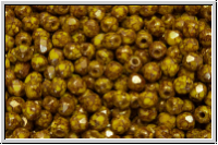 B�hm. Glasschliffperle, feuerpol., 3mm, yellow, op., lila marbled, 50 Stk.