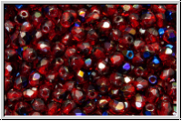 B�hm. Glasschliffperle, feuerpol., 3mm, siam, trans., half azuro, 50 Stk.
