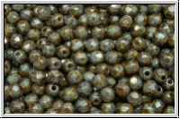 B�hm. Glasschliffperle, feuerpol., 3mm, white, op., blue/brown mineralic, 50 Stk.