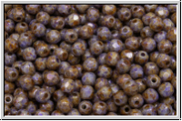 B�hm. Glasschliffperle, feuerpol., 3mm, white, op., lavender/brown mineralic, 50 Stk.