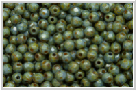 B�hm. Glasschliffperle, feuerpol., 3mm, white, op., green/brown mineralic, 50 Stk.
