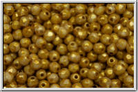 B�hm. Glasschliffperle, feuerpol., 3mm, white, op., golden mineralic, 50 Stk.
