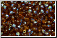B�hm. Glasschliffperle, feuerpol., 3mm, topaz, med., trans., AB, 50 Stk.