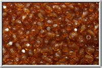 B�hm. Glasschliffperle, feuerpol., 3mm, topaz, med., trans., 50 Stk.