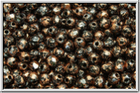 B�hm. Glasschliffperle, feuerpol., 3mm, black, op., lt. copper, tweedy, 50 Stk.