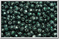 B�hm. Glasschliffperle, feuerpol., 3mm, black, op., green, tweedy, 50 Stk.