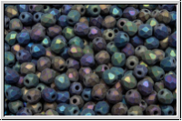 B�hm. Glasschliffperle, feuerpol., 3mm, black, op., white iris., matte, 50 Stk.