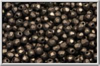 B�hm. Glasschliffperle, feuerpol., 3mm, bronze, dk., met., matte, 50 Stk.