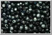 B�hm. Glasschliffperle, feuerpol., 3mm, black, op., half chrome, matte, 50 Stk.