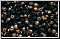 B�hm. Glasschliffperle, feuerpol., 3mm, black, op., half capri gold, matte, 50 Stk.