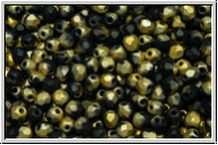 B�hm. Glasschliffperle, feuerpol., 3mm, black, op., half brass, matte, 50 Stk.