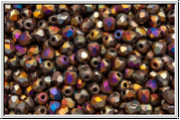 B�hm. Glasschliffperle, feuerpol., 3mm, crystal, trans., full sliperit, matte, 50 Stk.