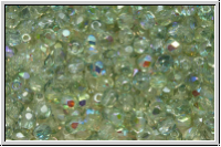 B�hm. Glasschliffperle, feuerpol., 3mm, crystal, trans., green AB, 50 Stk.