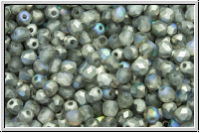 B�hm. Glasschliffperle, feuerpol., 3mm, crystal, trans., silver AB, matte, 50 Stk.