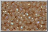 B�hm. Glasschliffperle, feuerpol., 3mm, crystal, trans., yellow AB, matte, 50 Stk.