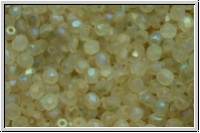 B�hm. Glasschliffperle, feuerpol., 3mm, crystal, trans., green AB, matte, 50 Stk.