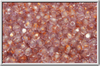 B�hm. Glasschliffperle, feuerpol., 3mm, crystal, trans., copper spackled, 50 Stk.