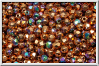 B�hm. Glasschliffperle, feuerpol., 3mm, crystal, trans., full copper plated, AB, 50 Stk.