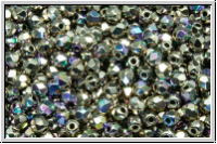 B�hm. Glasschliffperle, feuerpol., 3mm, crystal, trans., full nickel plated, AB, 50 Stk.