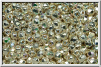 B�hm. Glasschliffperle, feuerpol., 3mm, crystal, trans., full sterling silver plated, AB, 50 Stk.