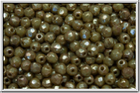 B�hm. Glasschliffperle, feuerpol., 3mm, grey, dk., op., silver picasso, 50 Stk.