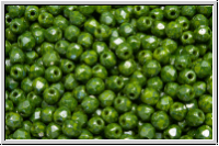 B�hm. Glasschliffperle, feuerpol., 3mm, olivine, dk., op., blue marbled, 50 Stk.