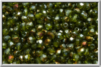 B�hm. Glasschliffperle, feuerpol., 3mm, olivine, trans., half valentinite, 50 Stk.