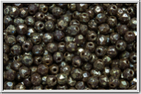 B�hm. Glasschliffperle, feuerpol., 3mm, lavender, dkst., op., silver picasso, 50 Stk.
