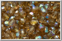 B�hm. Glasschliffperle, feuerpol., 4mm, topaz, lt. sm., trans., AB, 50 Stk.