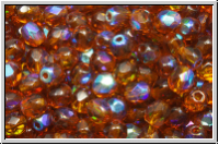 B�hm. Glasschliffperle, feuerpol., 4mm, topaz, med., trans., AB, 50 Stk.