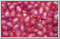 B�hm. Glasschliffperle, feuerpol., 4mm, crystal, trans., pink/red dual coated, matte, 50 Stk.