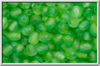 B�hm. Glasschliffperle, feuerpol., 4mm, crystal, trans., green/aqua dual coated, matte, 50 Stk.