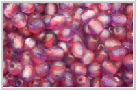 B�hm. Glasschliffperle, feuerpol., 4mm, crystal, trans., amethyst/fuchsia dual coated, matte, 50 Stk.