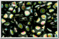 Flat Rhombus-Beads, 9x7mm, black, op., vitrail peacock, matte, 25 Stk.