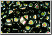 Flat Rhombus-Beads, 9x7mm, black, op., vitrail peacock, 25 Stk.