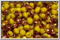 B�hm. Glasschliffperle, feuerpol., 4mm, yellow, op., half capri gold, 50 Stk.