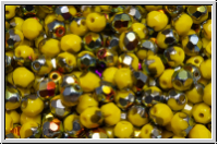 B�hm. Glasschliffperle, feuerpol., 4mm, yellow, op., half marea, 50 Stk.